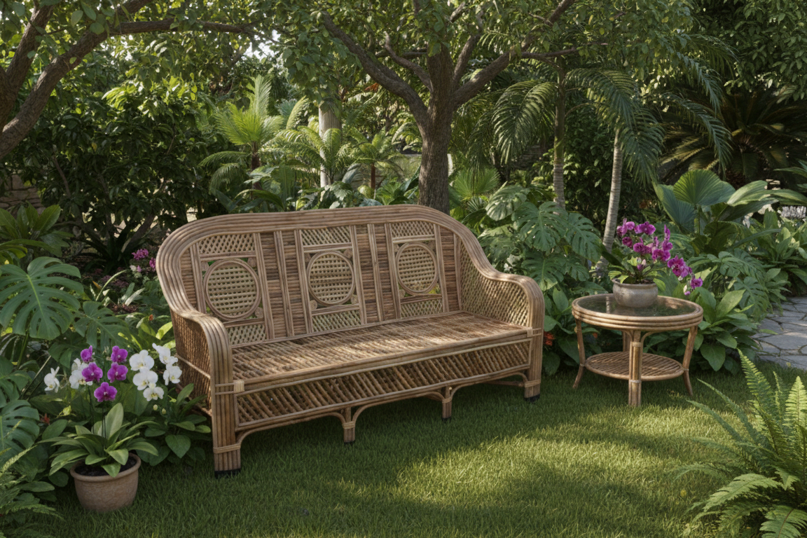 The Medallion Weave Rattan couch