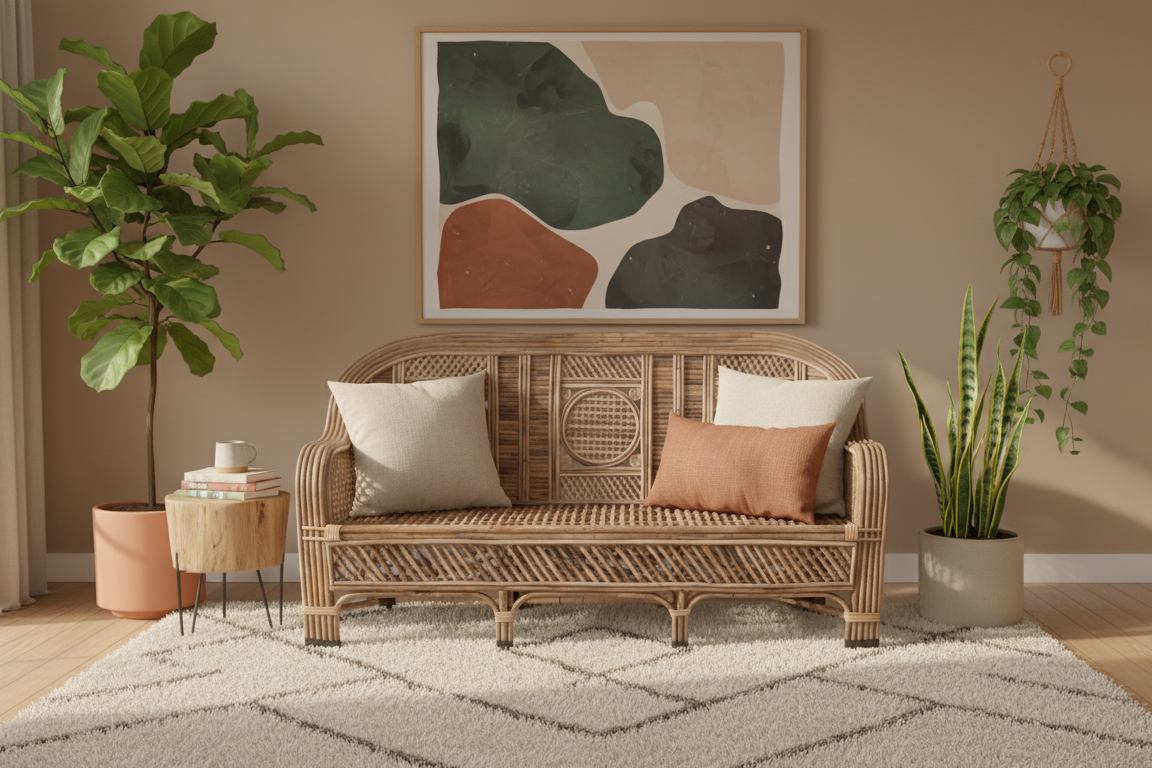 The Medallion Weave Rattan couch
