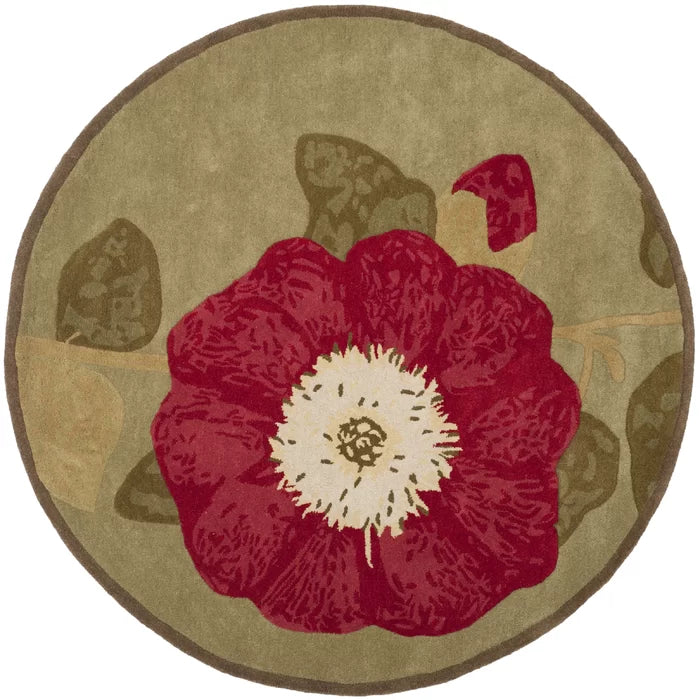 Red Floral Round Area Rug