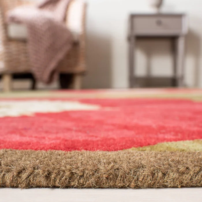 Red Floral Round Area Rug