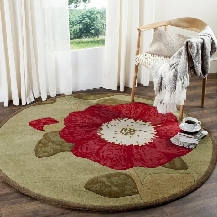 Red Floral Round Area Rug