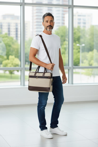 Handcrafted Jute & Leather Laptop Bag – Durable Office & Travel Briefcase