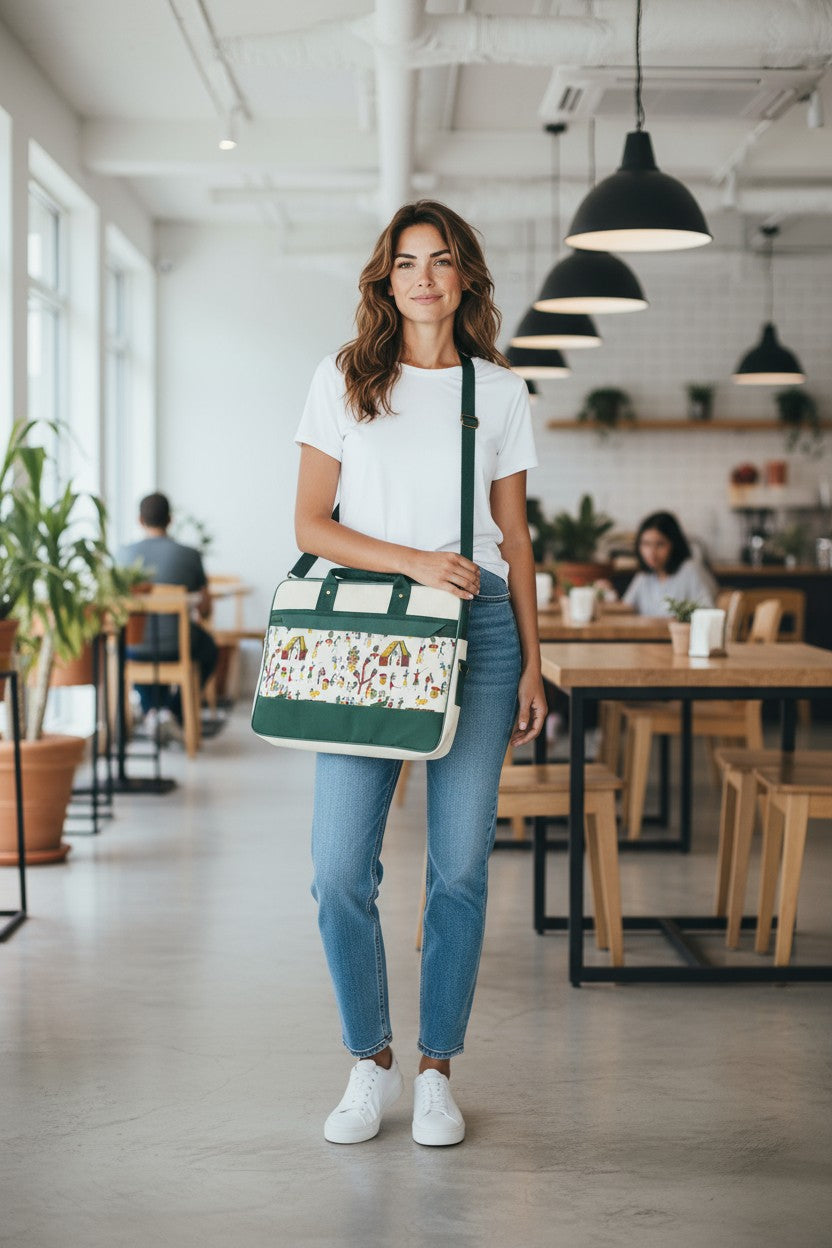 Traditional Art Print Jute Laptop Bag - Timeless Art, Modern Professional