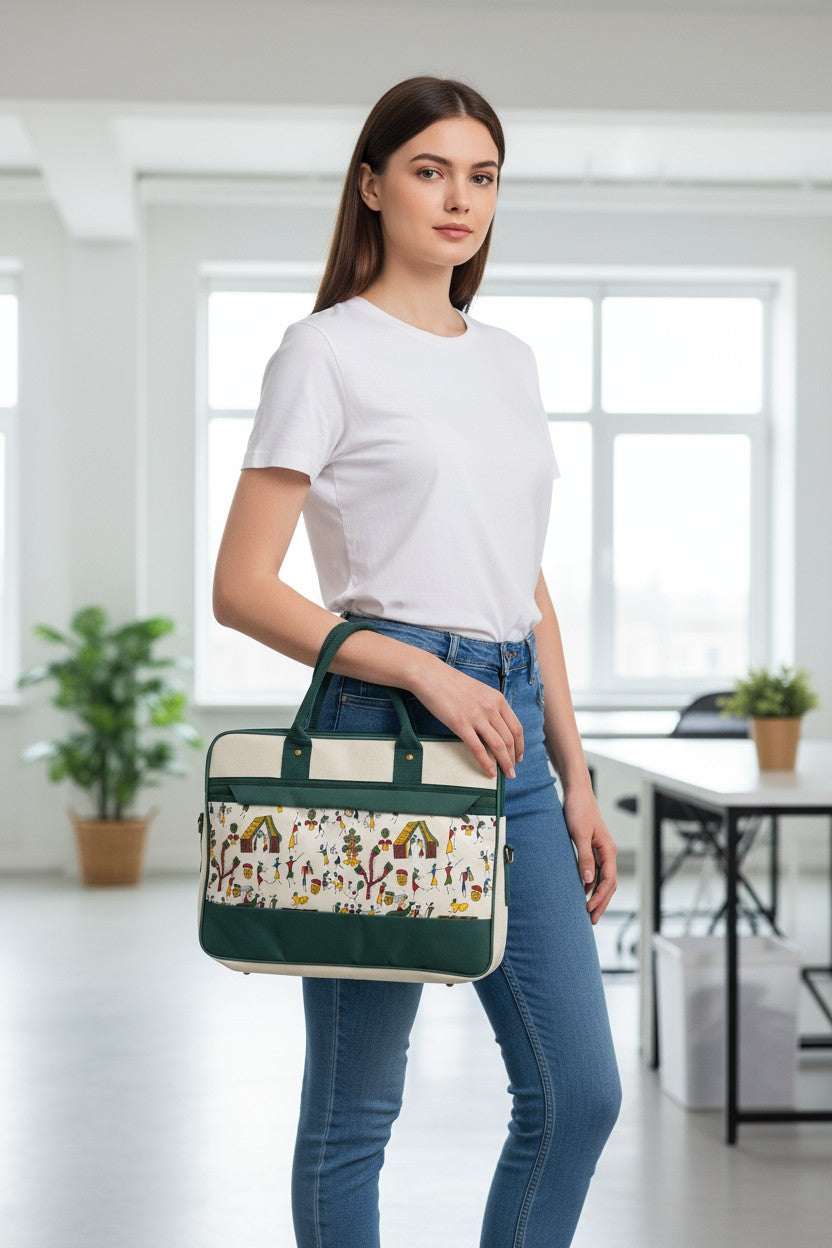 Traditional Art Print Jute Laptop Bag - Timeless Art, Modern Professional