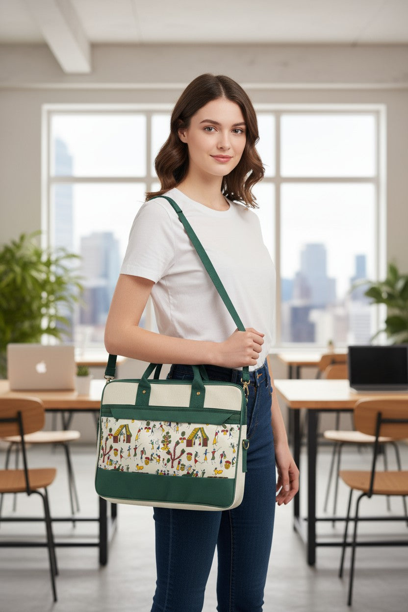 Traditional Art Print Jute Laptop Bag - Timeless Art, Modern Professional