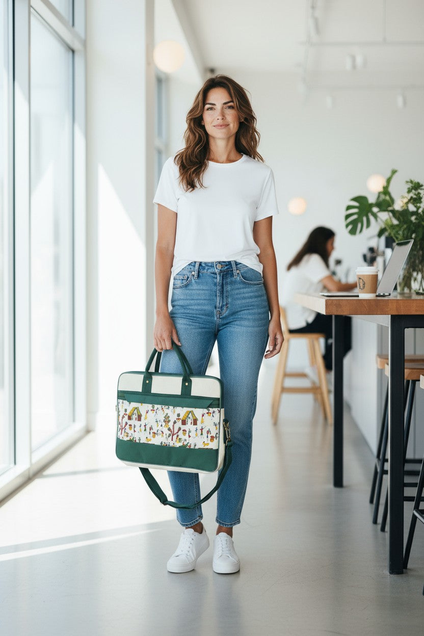 Traditional Art Print Jute Laptop Bag - Timeless Art, Modern Professional