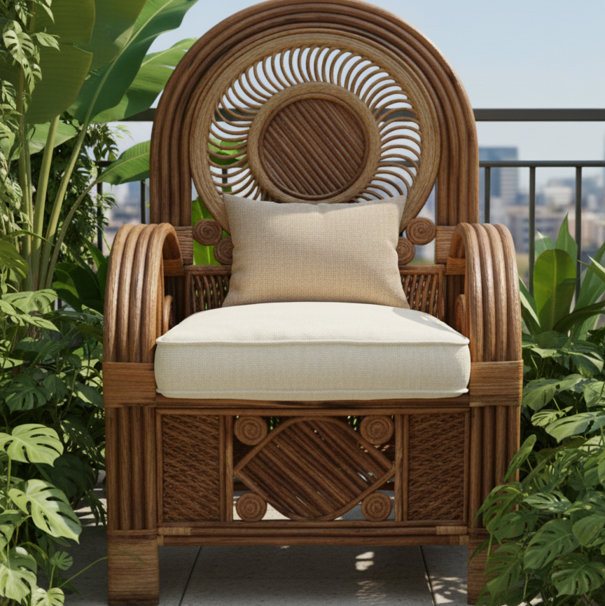 Mandala-Back Natural Cane Accent Chair