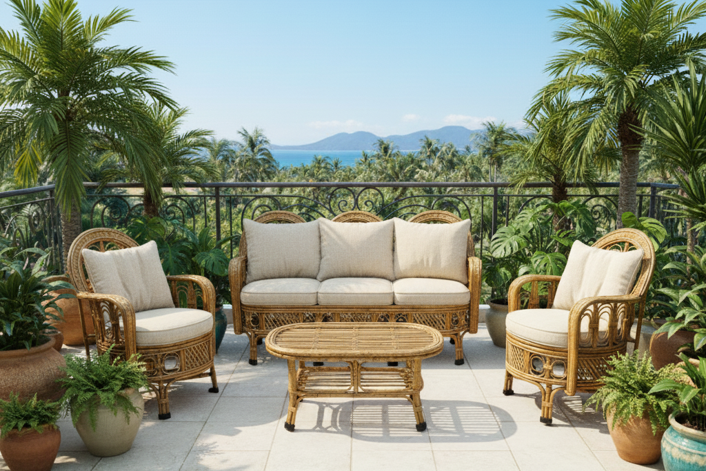 Triple-Arch Rattan Living Set