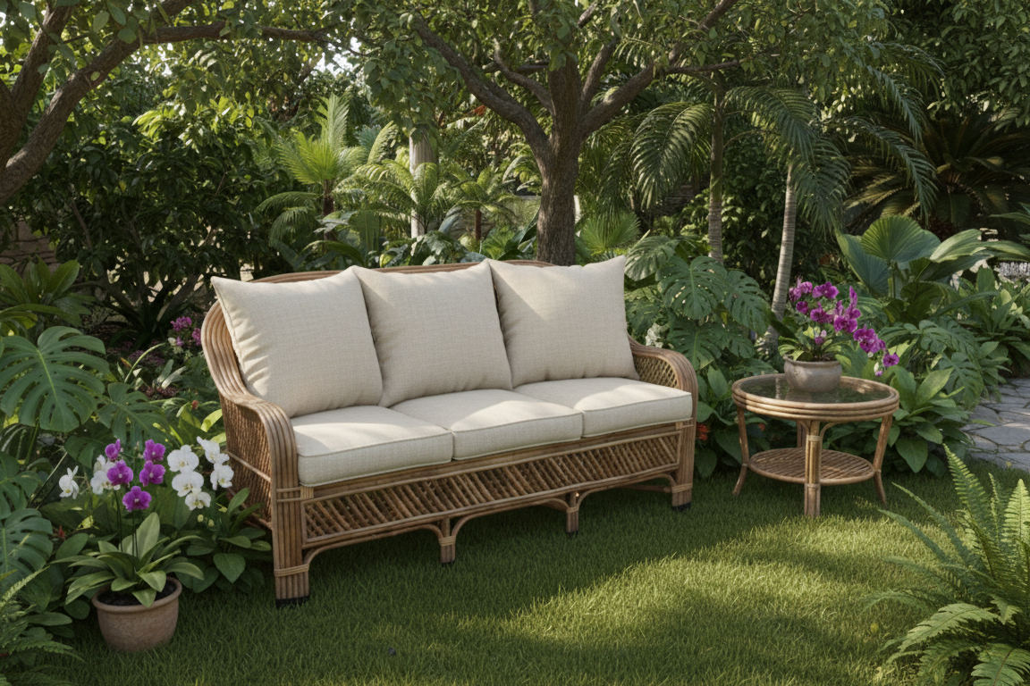 The Medallion Weave Rattan couch