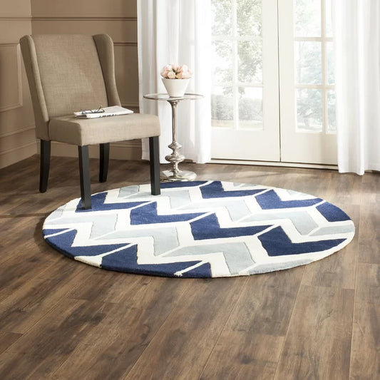 Blue & White Round Area Rug