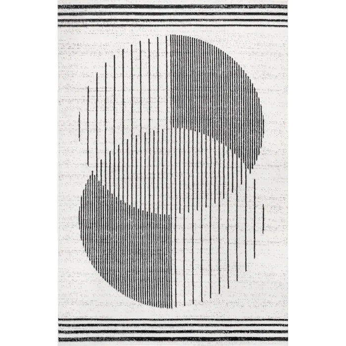 White Circle Line Area Rug