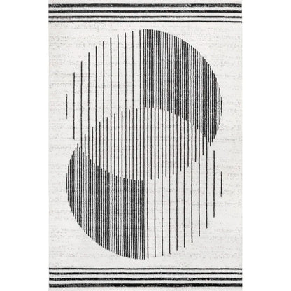 White Circle Line Area Rug