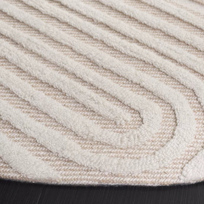 Round Beige Color Hand Tufted Rug-Bisha-Rugs