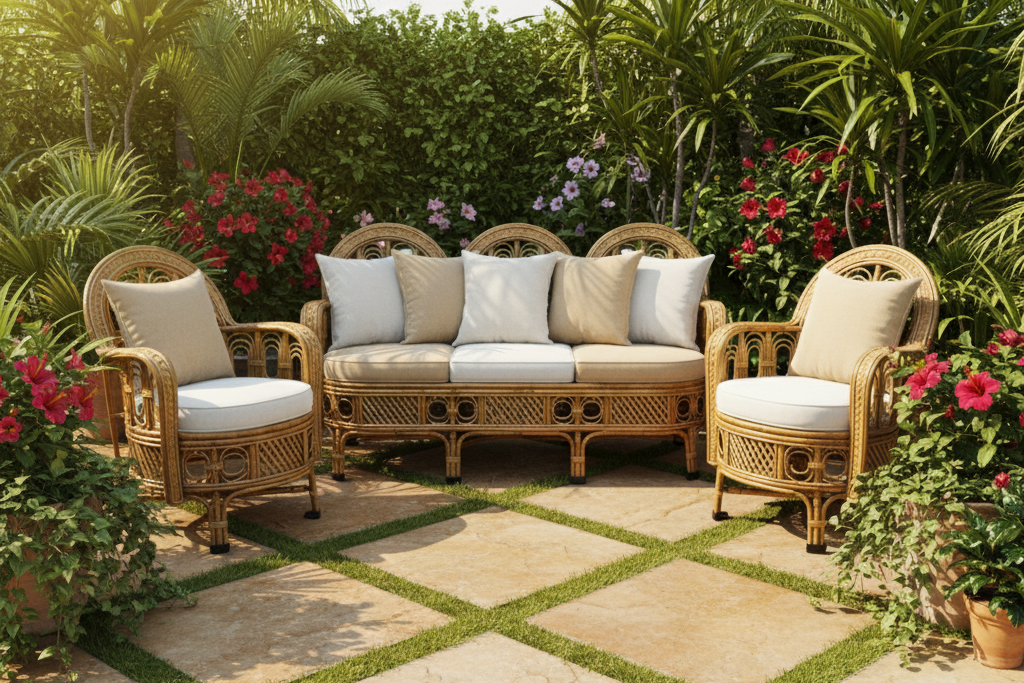 Triple-Arch Rattan Living Set