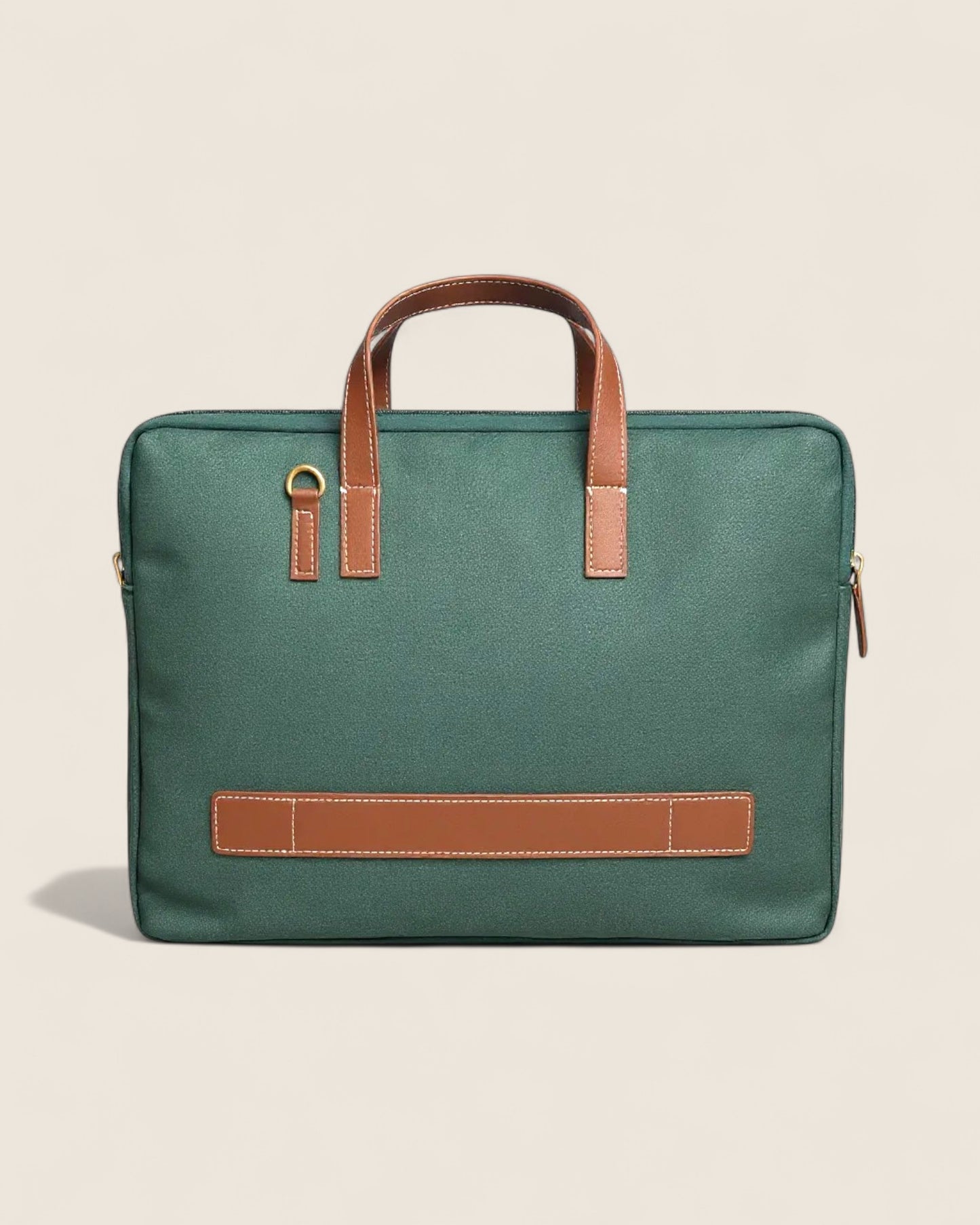 Elegant Green Jute Laptop Sleeve - Minimalist Design with PU Leather Touch