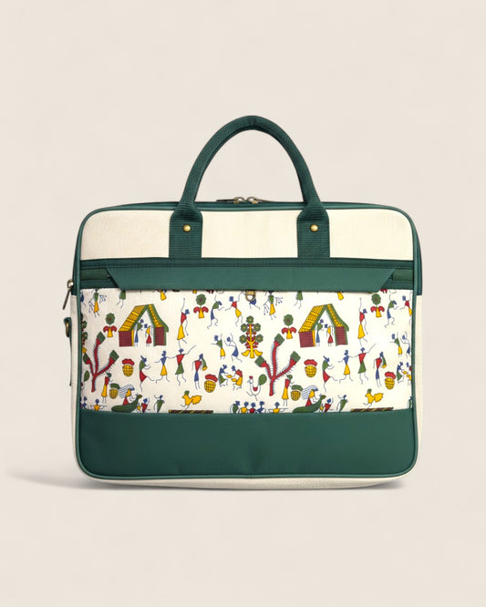 Traditional Art Print Jute Laptop Bag - Timeless Art, Modern Professional