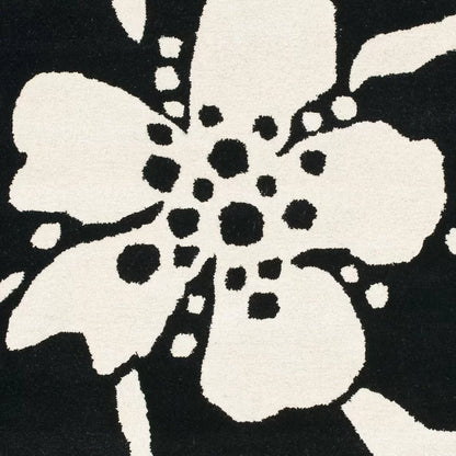 Black and White Floral Round Area Rug
