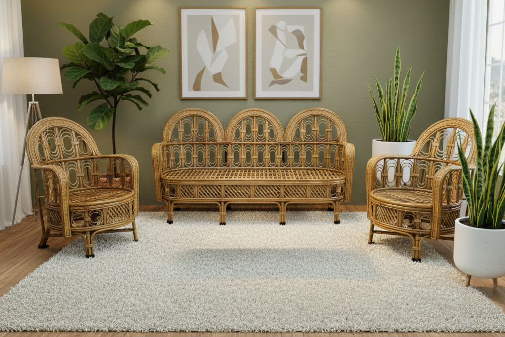 Triple-Arch Rattan Living Set