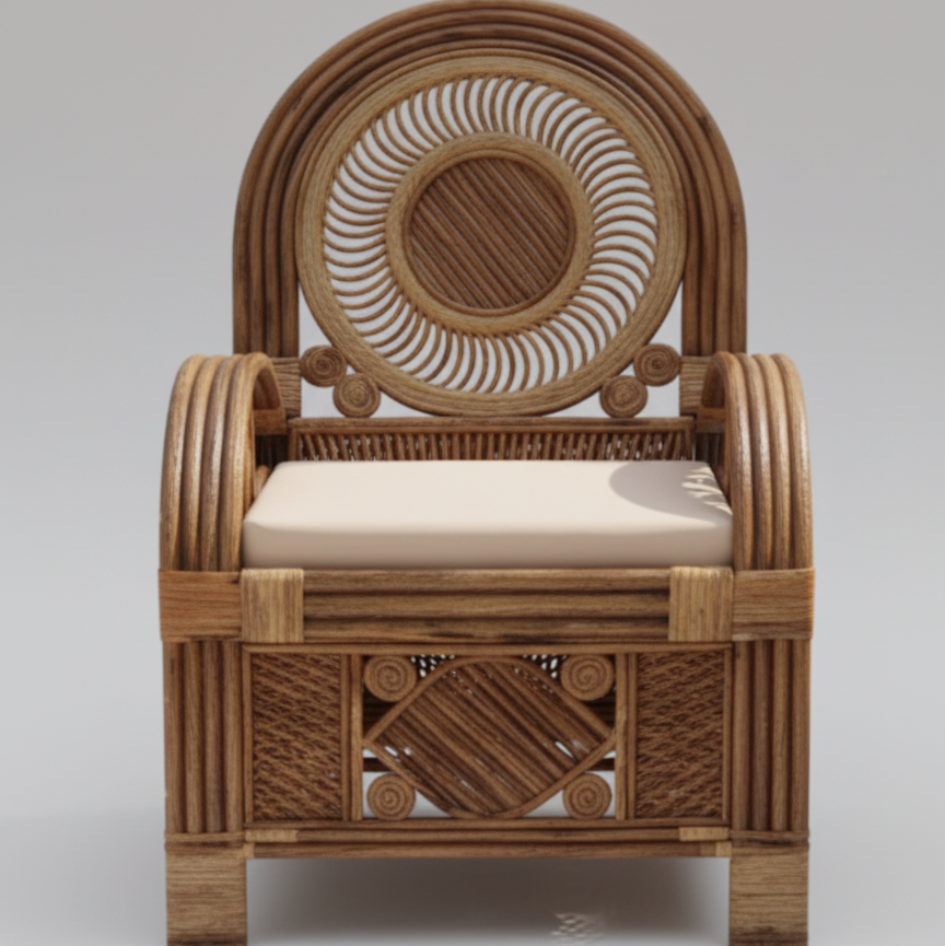 Mandala-Back Natural Cane Accent Chair