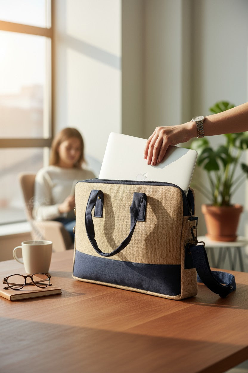 Minimalist Jute Laptop Bag – Perfect Balance of Elegance & Everyday Utility