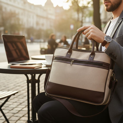 Handcrafted Jute & Leather Laptop Bag – Durable Office & Travel Briefcase