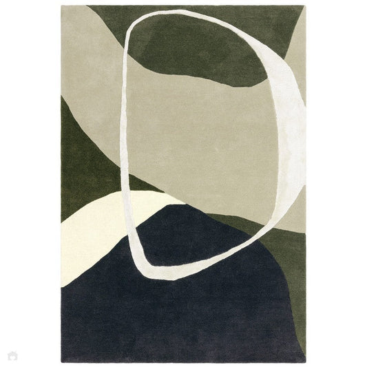 Modern Design Rug in Moss Green and Blue Color -Bisha Rugs