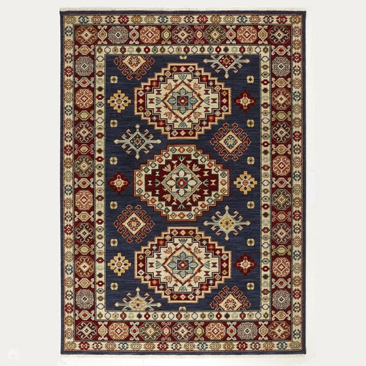 Traditional Persian Medallion Border Wool Navy Blue