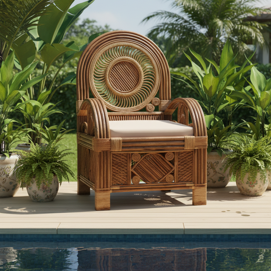 Mandala-Back Natural Cane Accent Chair
