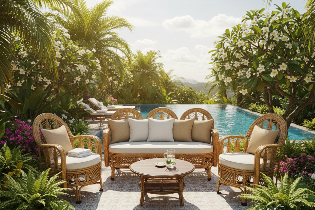 Triple-Arch Rattan Living Set