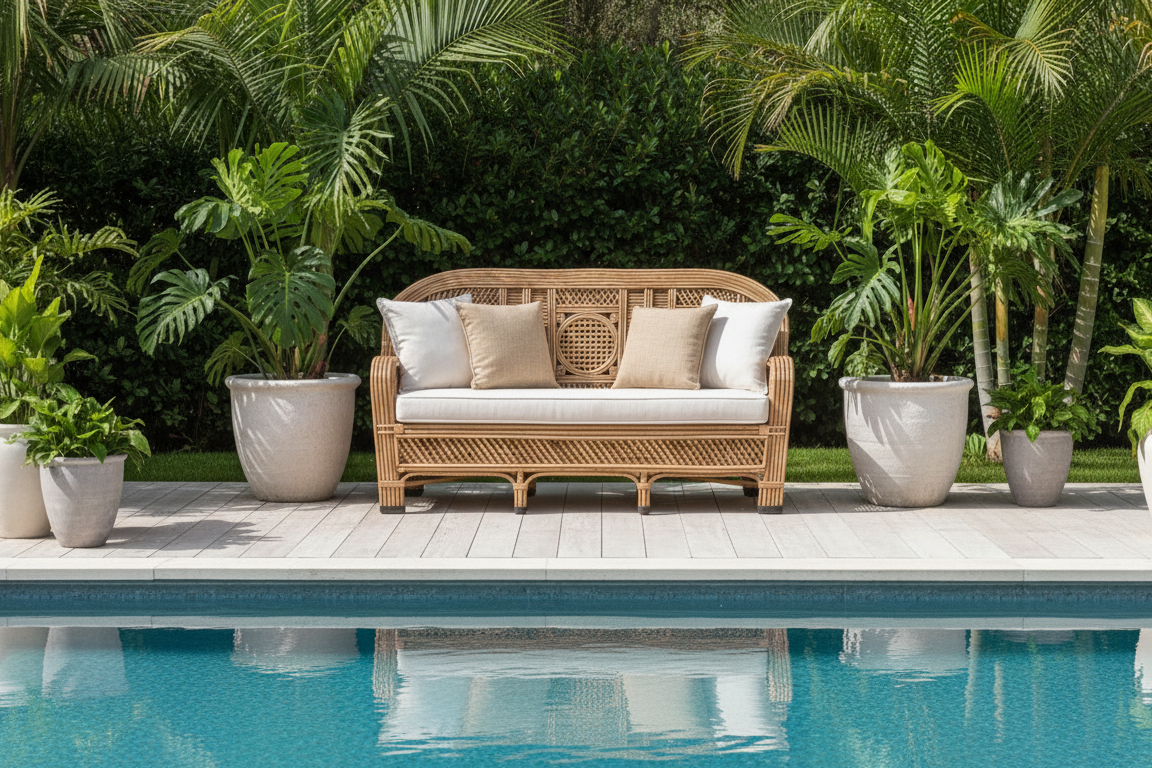 The Medallion Weave Rattan couch
