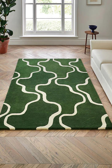 Classic Green & White Design Hand-Tufted Rug-Bisha Rugs