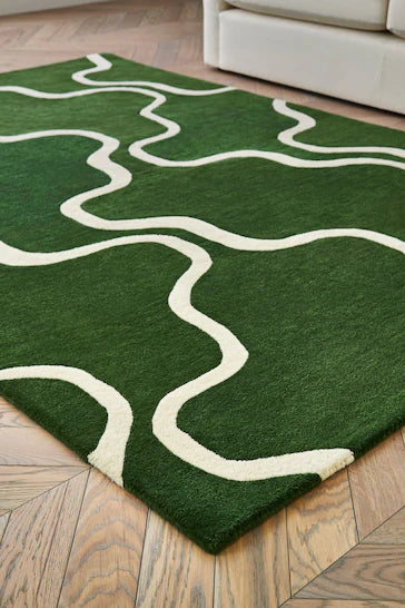 Classic Green & White Design Hand-Tufted Rug-Bisha Rugs