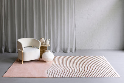 Peach And Cream Color Contour Design Area Rug - Bisha Rugs
