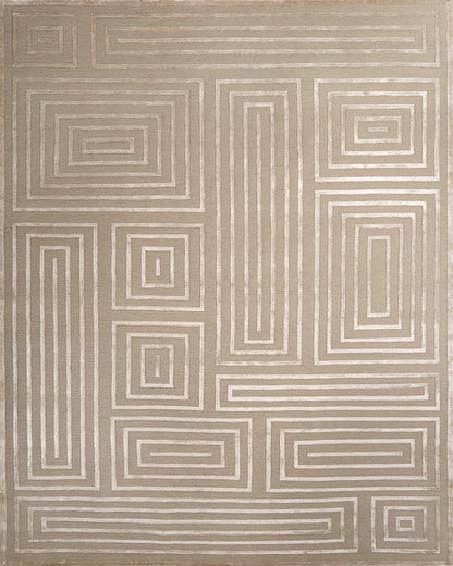 Grave Beige Color Geometric Design Hand-Tufted Area Rug-bisha-rugs