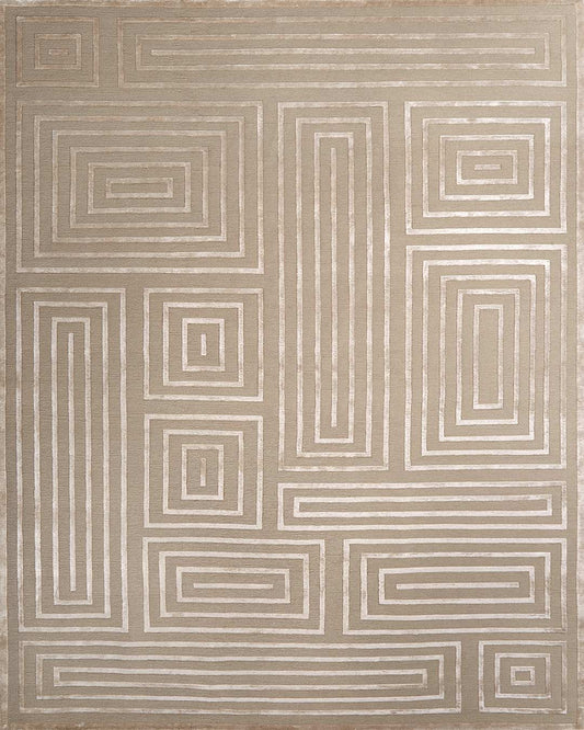 Grave Beige Color Geometric Design Hand-Tufted Area Rug-bisha-rugs