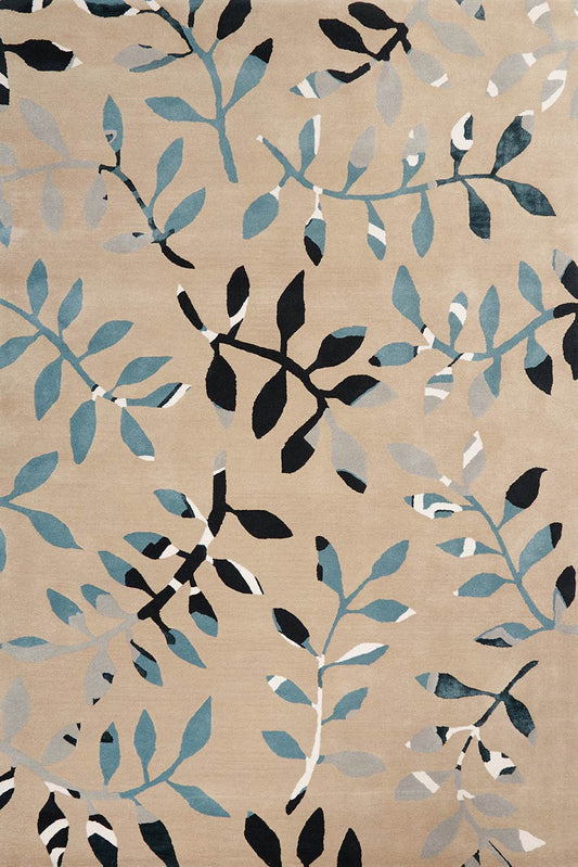Fernery Teal and Beige Color Premium Design Hand-Tufted Area Rug-bisha-rugs