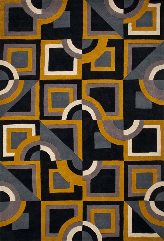 Discotheque Mustard Yellow Color Geometric Hand-Tufted Rug-bisha-rugs