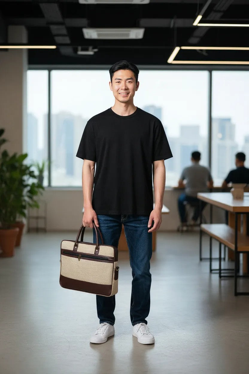 Handcrafted Jute & Leather Laptop Bag – Durable Office & Travel Briefcase