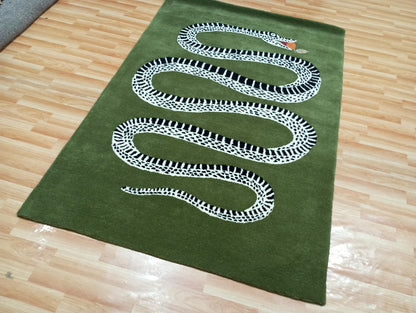Wild Snake hand tufted woolen Area Green Rug-Bisha-Rugs