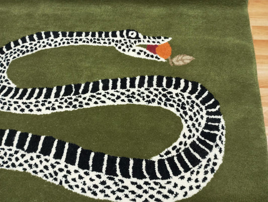 Wild Snake hand tufted woolen Area Green Rug-Bisha-Rugs