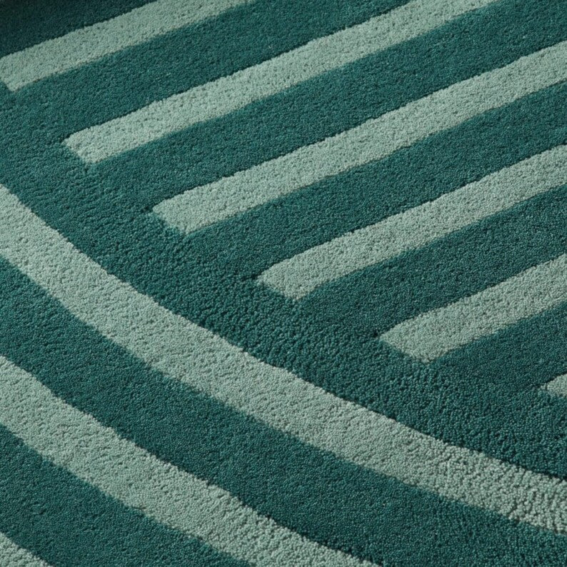 Teal Modern Geometric Design Hand-Tufted Area Rug