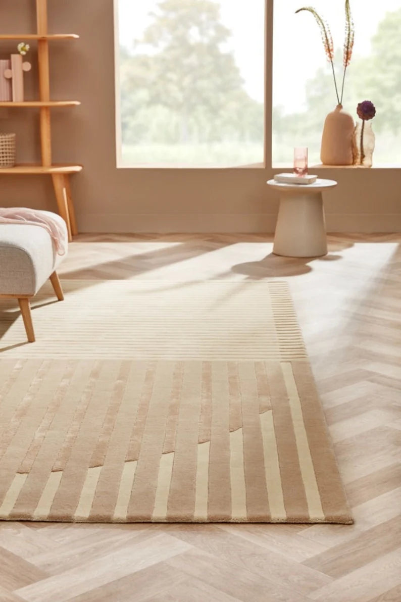 Modern Light Peach Color Hand Tufted Rug-Bisha Rug