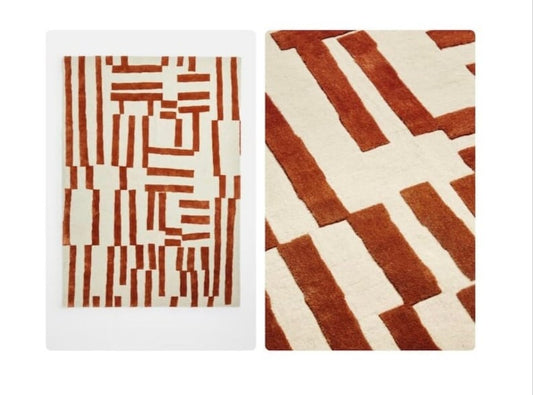 Jarrett Hand-Tufted Rust & Medium White Modern Design Area Rug-Bisha Rugs