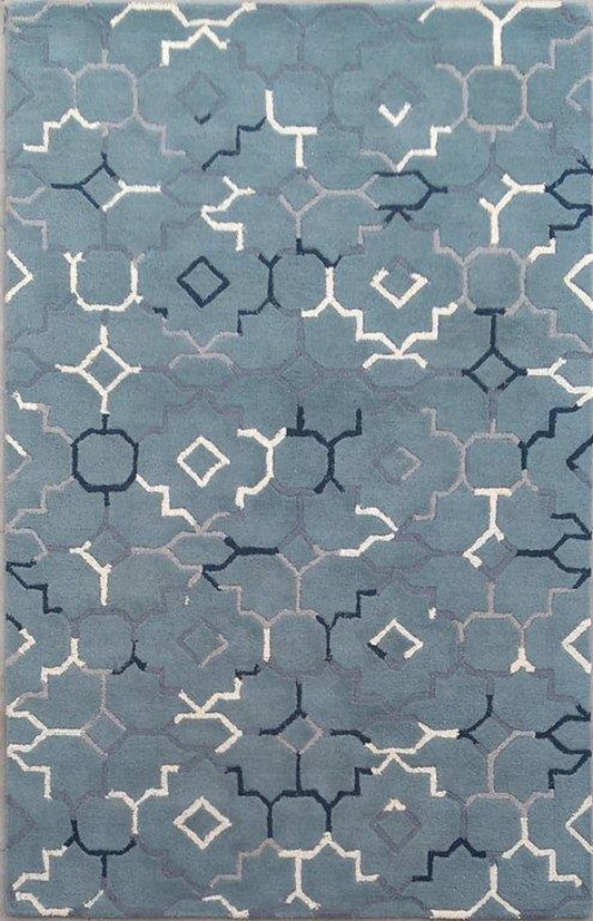 Gray Color Geometrical Handmade Rug-Bisha Rugs