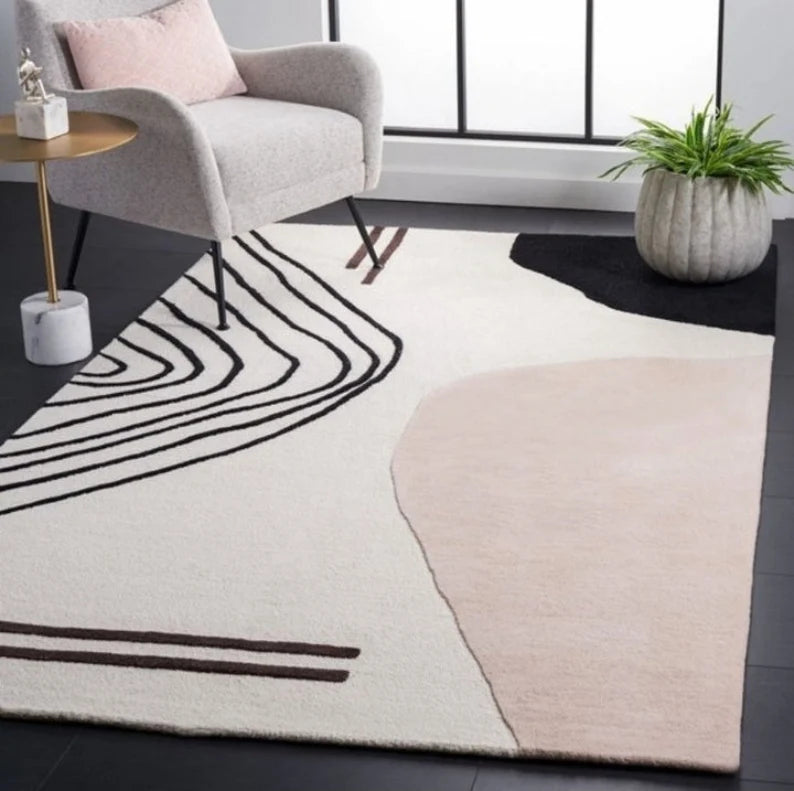 Light Ivory Color Modern Design Hand-Tufted Rug-Bisha Rugs