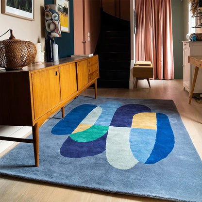 Modern Design Blue Color Hand-Tufted Rug-Bisha Rugs