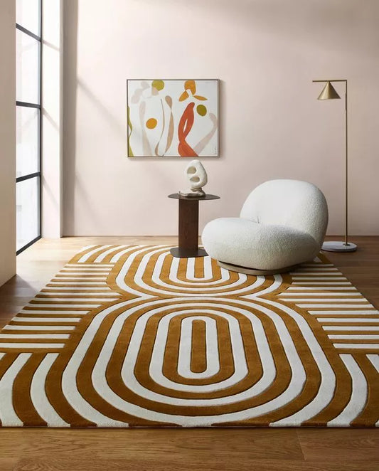 Mustard & White Color Modern Design Hand-Tufted Area Rug For Living Room-Bisha Rugs