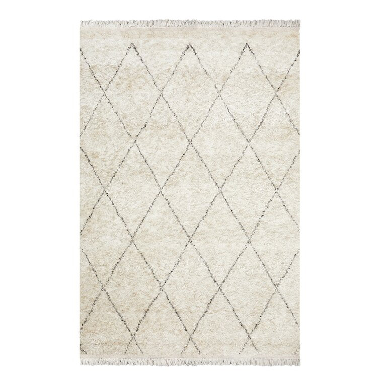 Black and White Straps Wool Area Rug