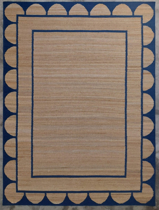 BOXED SCALLOP – NATURAL JUTE & OXFORD BLUE RUGS