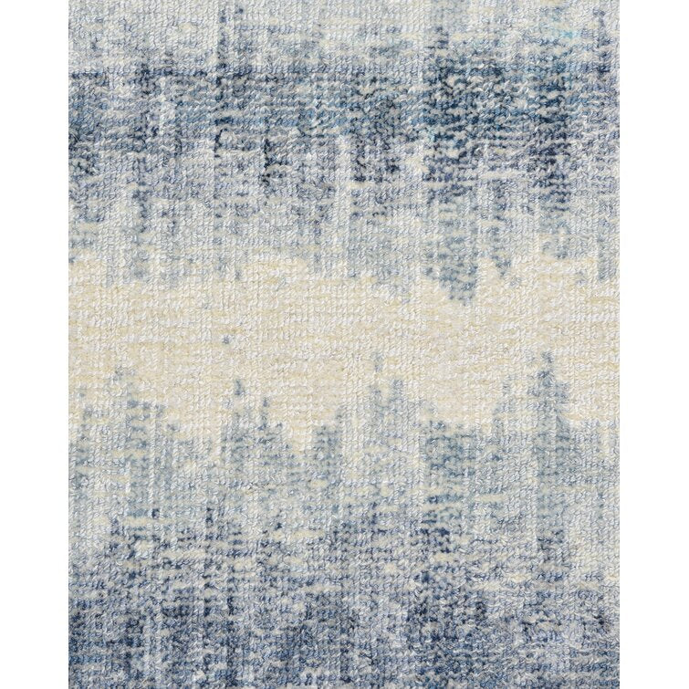 White and Light Blue Color  Wool Area Rug